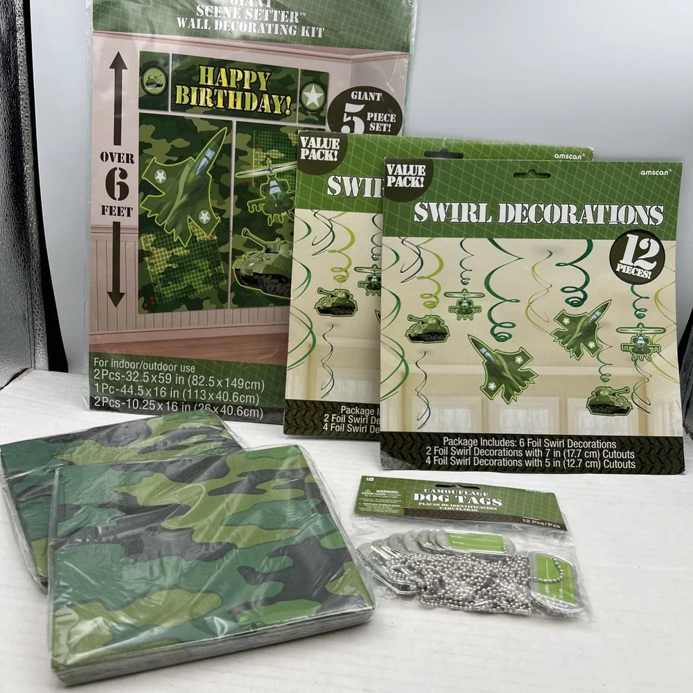 MILITARY ARMY CAMOUFLAGE‎ BIRTHDAY PARTY SET - 6 PACKAGES PARTY SUPPLIES